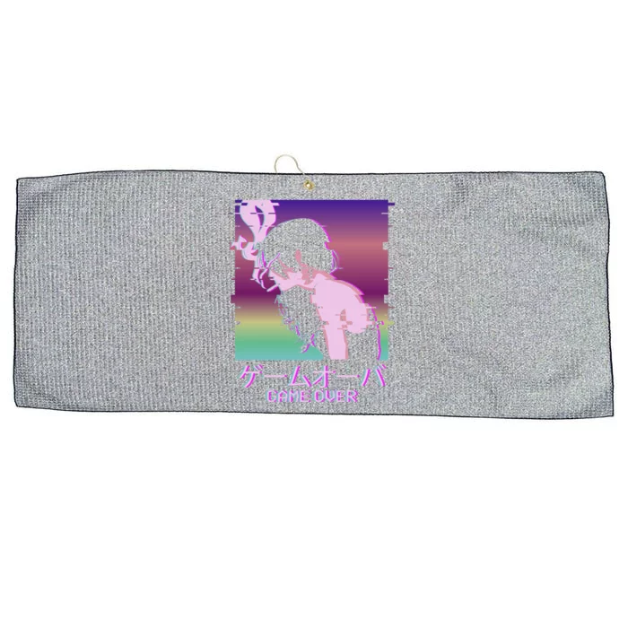 Japanese Vaporwave Sad Anime Game Over Indie Aesthetic Gift Large Microfiber Waffle Golf Towel