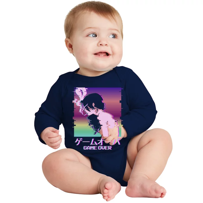 Japanese Vaporwave Sad Anime Game Over Indie Aesthetic Gift Baby Long Sleeve Bodysuit