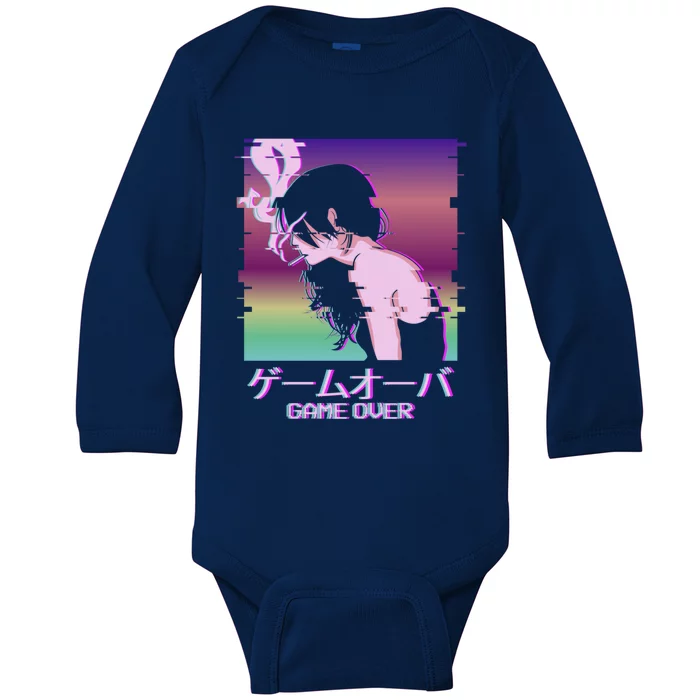 Japanese Vaporwave Sad Anime Game Over Indie Aesthetic Gift Baby Long Sleeve Bodysuit