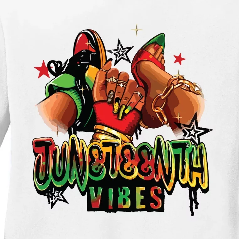 Juneteenth Vibes Sneaker And Heel Afro Woman Ladies Long Sleeve Shirt