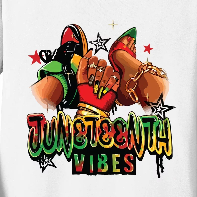 Juneteenth Vibes Sneaker And Heel Afro Woman Kids Long Sleeve Shirt