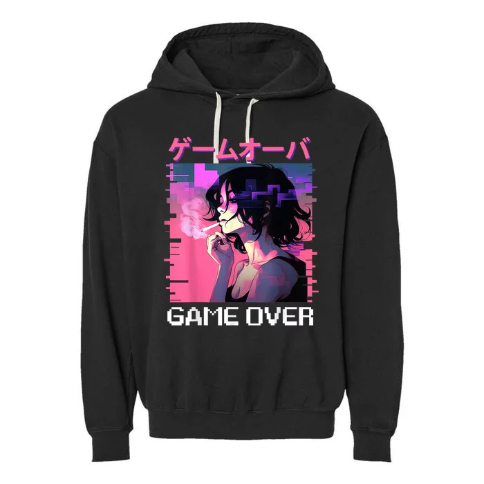 Japanese Vaporwave Sad Anime Game Over Indie Aesthetic Garment-Dyed Fleece Hoodie