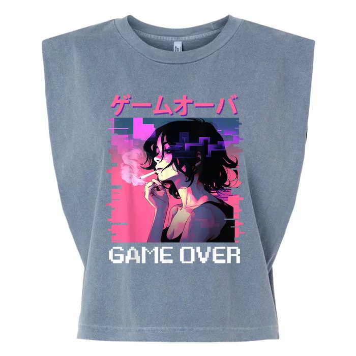 Japanese Vaporwave Sad Anime Game Over Indie Aesthetic Garment-Dyed Women's Muscle Tee