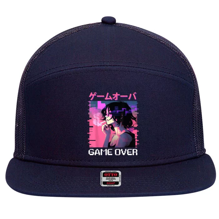 Japanese Vaporwave Sad Anime Game Over Indie Aesthetic 7 Panel Mesh Trucker Snapback Hat