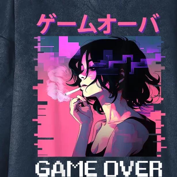 Japanese Vaporwave Sad Anime Game Over Indie Aesthetic Hooded Wearable Blanket