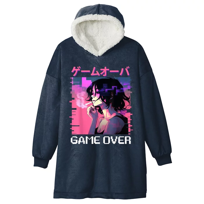 Japanese Vaporwave Sad Anime Game Over Indie Aesthetic Hooded Wearable Blanket