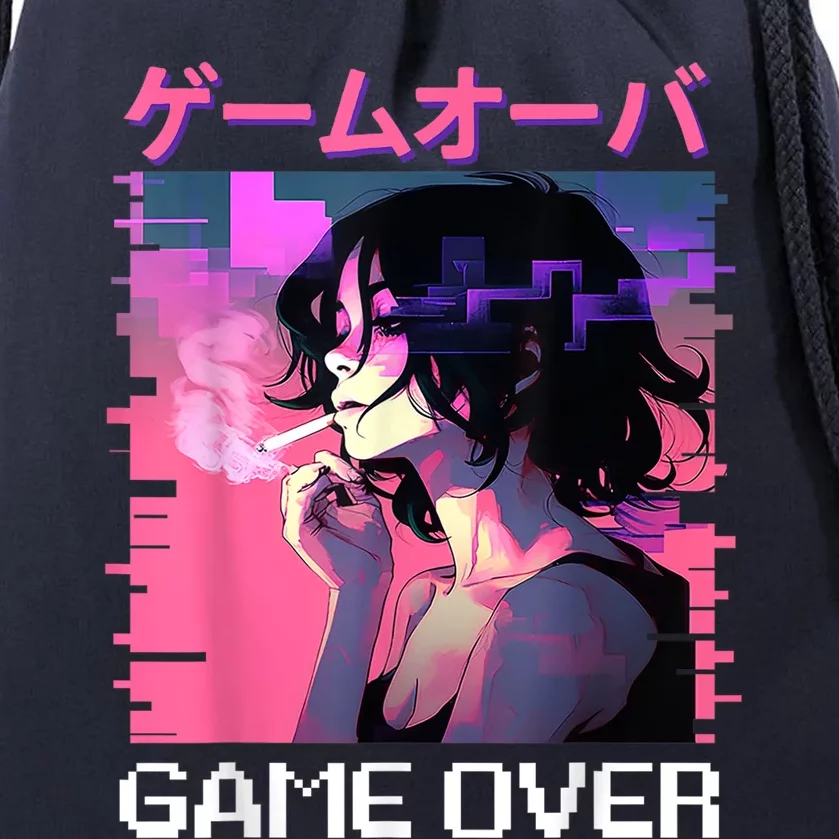 Japanese Vaporwave Sad Anime Game Over Indie Aesthetic Drawstring Bag