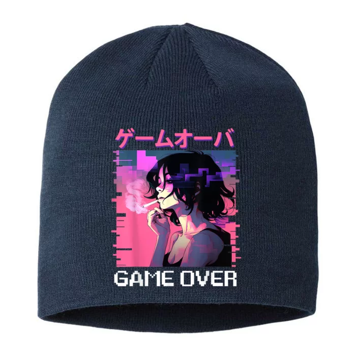 Japanese Vaporwave Sad Anime Game Over Indie Aesthetic 8 1/2in Sustainable Knit Beanie