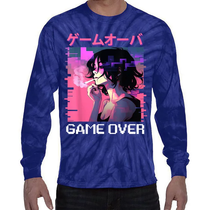 Japanese Vaporwave Sad Anime Game Over Indie Aesthetic Tie-Dye Long Sleeve Shirt