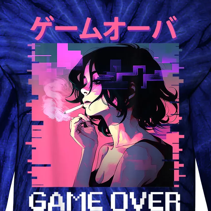 Japanese Vaporwave Sad Anime Game Over Indie Aesthetic Tie-Dye Long Sleeve Shirt