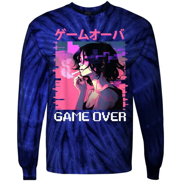 Japanese Vaporwave Sad Anime Game Over Indie Aesthetic Tie-Dye Long Sleeve Shirt