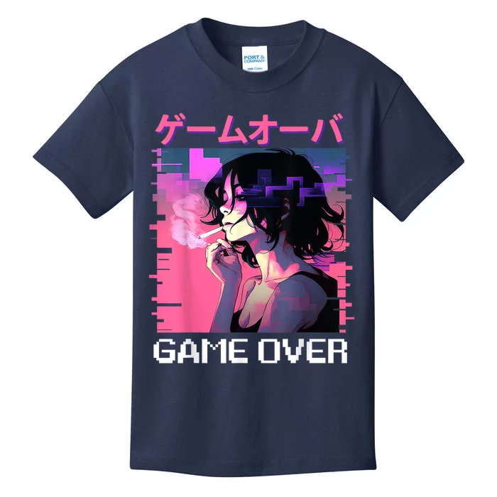 Japanese Vaporwave Sad Anime Game Over Indie Aesthetic Kids T-Shirt