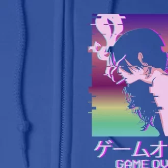 Japanese Vaporwave Sad Anime Game Over Indie Aesthetic Gift Full Zip Hoodie