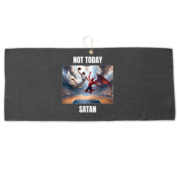 Jesus Vs Satan Playing Basketball Not Today Satan Large Microfiber Waffle Golf Towel