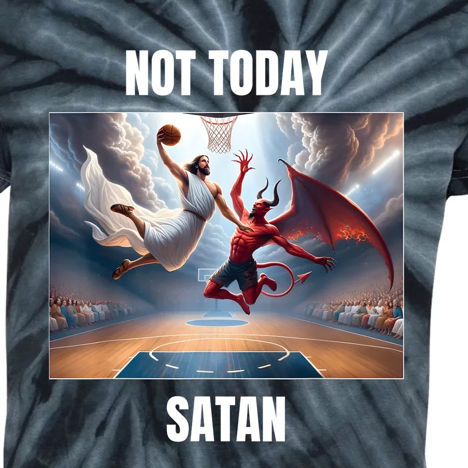 Jesus Vs Satan Playing Basketball Not Today Satan Kids Tie-Dye T-Shirt