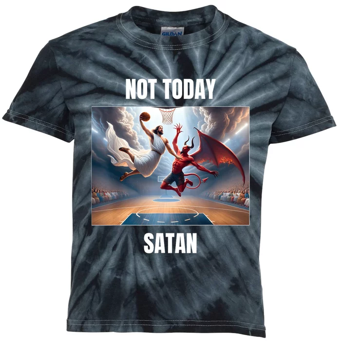 Jesus Vs Satan Playing Basketball Not Today Satan Kids Tie-Dye T-Shirt