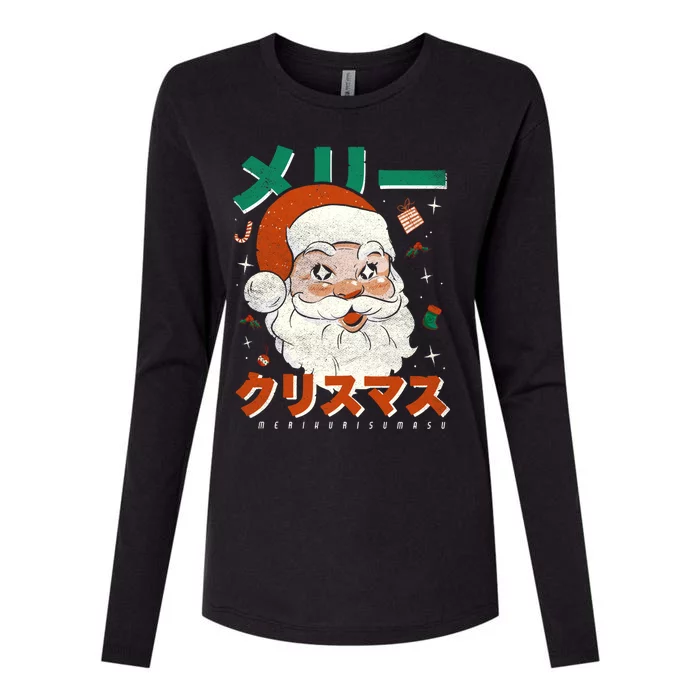 Japan Vintage Santa Merikurisumasu Xmas Japanese Christmas Gift Womens Cotton Relaxed Long Sleeve T-Shirt