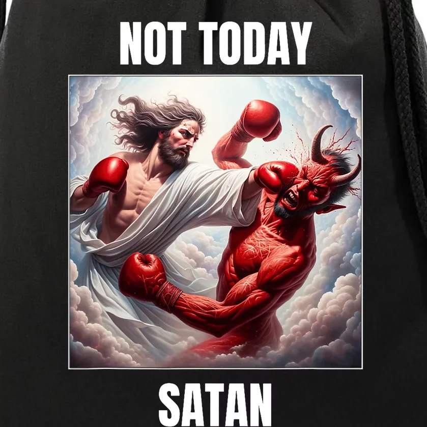 Jesus Vs Satan In A Boxing Match Not Today Satan Drawstring Bag