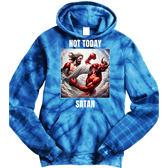 Jesus Vs Satan In A Boxing Match Not Today Satan Great Gift Tie Dye Hoodie