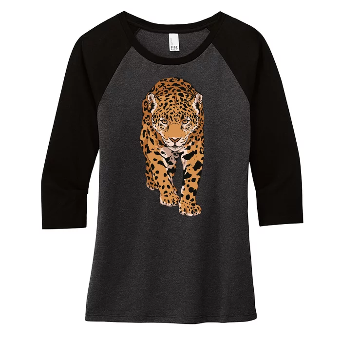 Jaguar Wild Animal Art Women's Tri-Blend 3/4-Sleeve Raglan Shirt