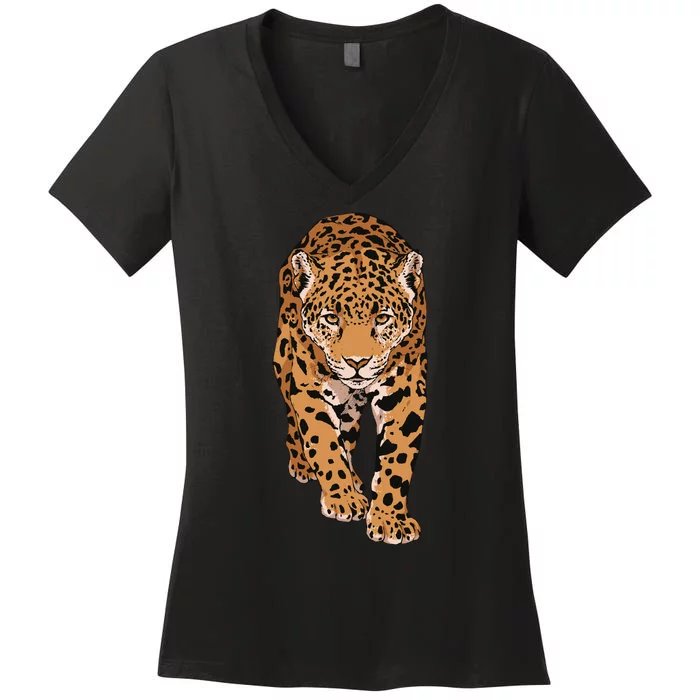 Jaguar Wild Animal Art Women's V-Neck T-Shirt