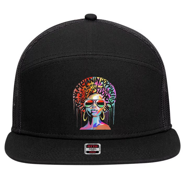 Juneteenth Woman African Black Queen Afro Melanin Dripping 7 Panel Mesh Trucker Snapback Hat