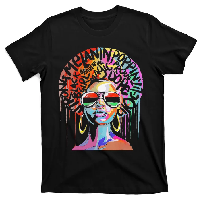 Juneteenth Woman African Black Queen Afro Melanin Dripping T-Shirt