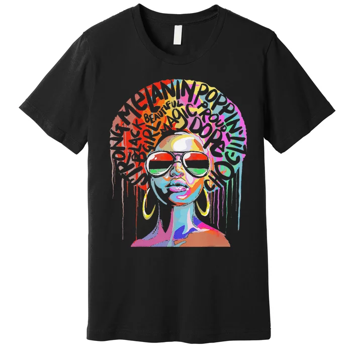 Juneteenth Woman African Black Queen Afro Melanin Dripping Premium T-Shirt