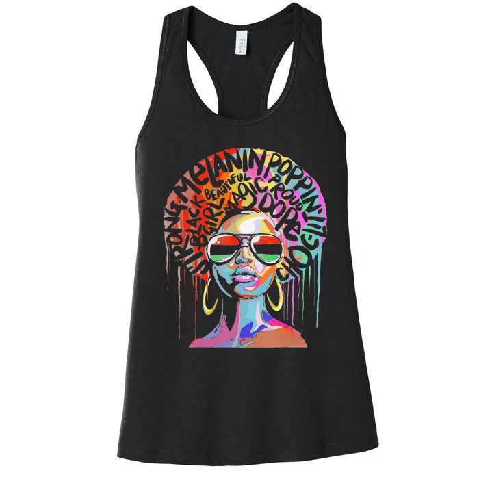 Juneteenth Woman African Black Queen Afro Melanin Dripping Women's Racerback Tank