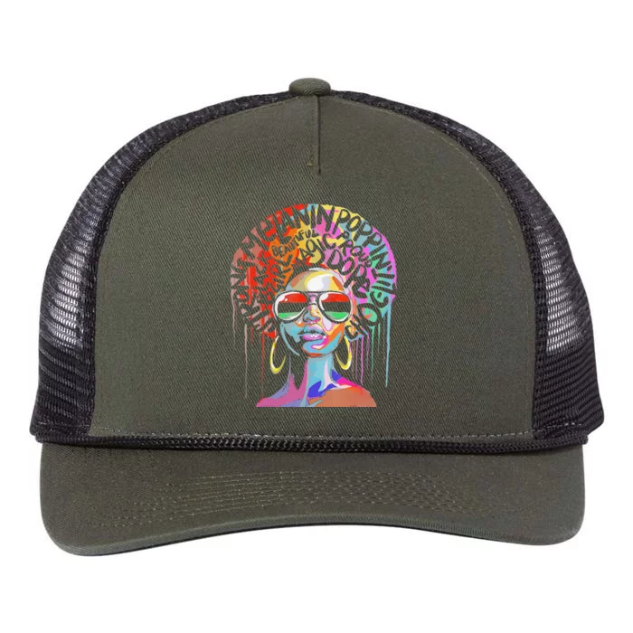 Juneteenth Woman African Black Queen Afro Melanin Dripping Retro Rope Trucker Hat Cap