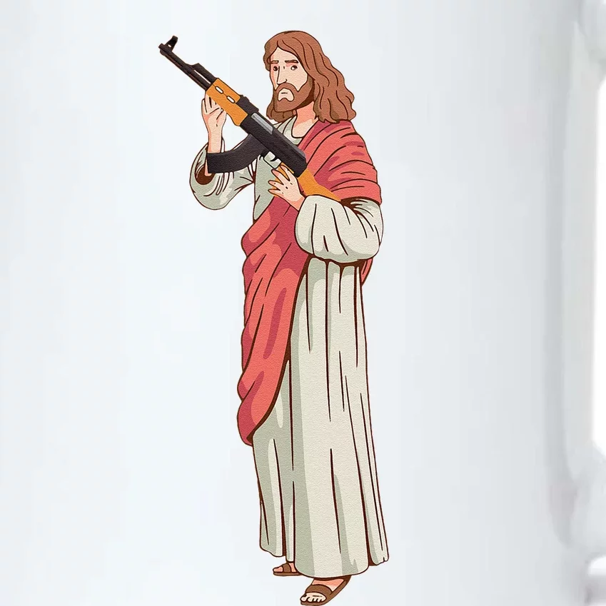 Jesus With Ak47 Assault Rifle. Black Color Changing Mug