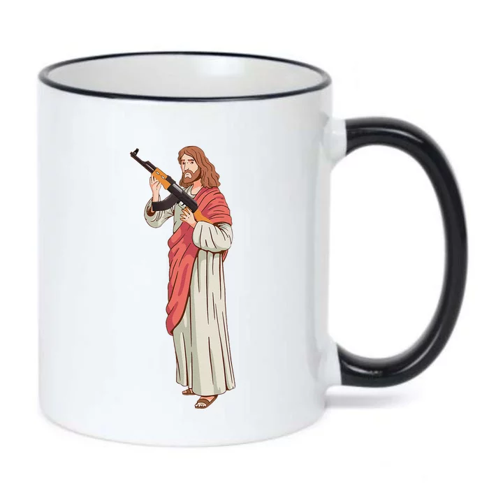 Jesus With Ak47 Assault Rifle. Black Color Changing Mug