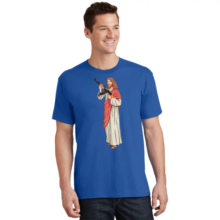 Jesus With Ak47 Assault Rifle. T-Shirt