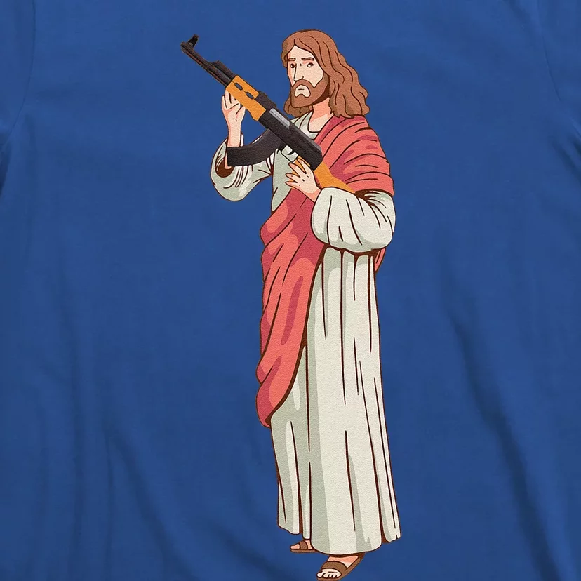 Jesus With Ak47 Assault Rifle. T-Shirt