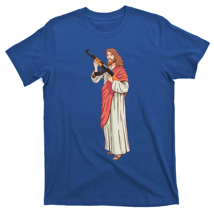 Jesus With Ak47 Assault Rifle. T-Shirt