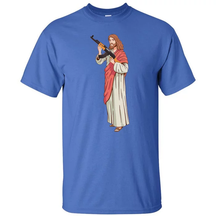 Jesus With Ak47 Assault Rifle. Tall T-Shirt