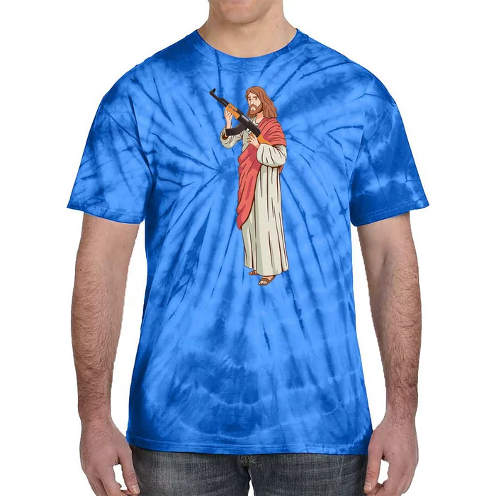 Jesus With Ak47 Assault Rifle. Tie-Dye T-Shirt