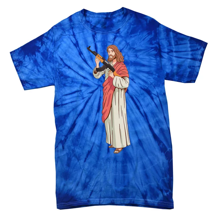 Jesus With Ak47 Assault Rifle. Tie-Dye T-Shirt