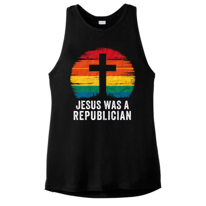 Jesus Was A Republican Retro Vintage Sunset Conservative Faith Religious Belief Ladies Tri-Blend Wicking Tank