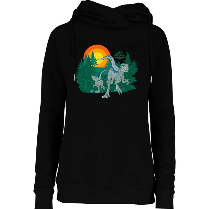 J.Urassic World Blue Raptor Sunset Womens Funnel Neck Pullover Hood