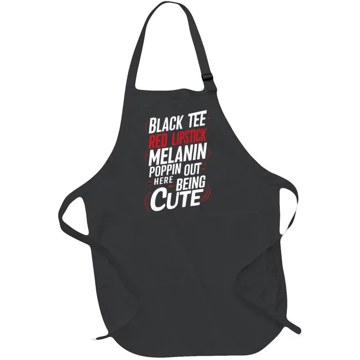 Juneteenth Woman Black Red Lipstick Melanin Poppin Full-Length Apron With Pocket