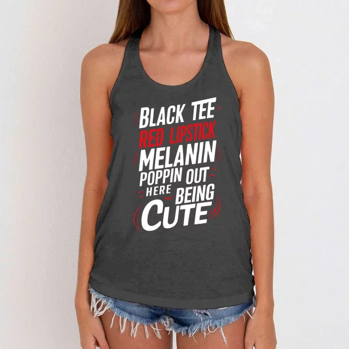 Juneteenth Woman Black Red Lipstick Melanin Poppin Women's Knotted Racerback Tank