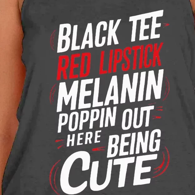 Juneteenth Woman Black Red Lipstick Melanin Poppin Women's Knotted Racerback Tank