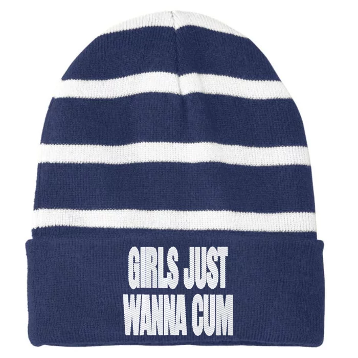 Just Wanna Cum Striped Beanie with Solid Band