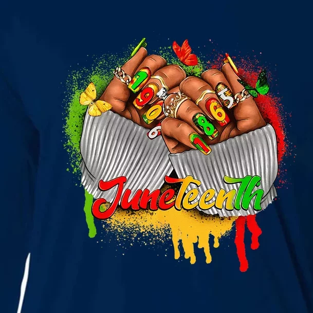 Juneteenth Women Celebrate Black Woman Hands Nails Cooling Performance Long Sleeve Crew