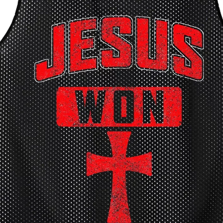 Jesus Won Cross Jesus Christian Faith Religious Mesh Reversible Basketball Jersey Tank