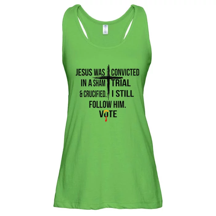 Jesus Was Convicted In A Sham Trial And Crucified I Still Ladies Essential Flowy Tank