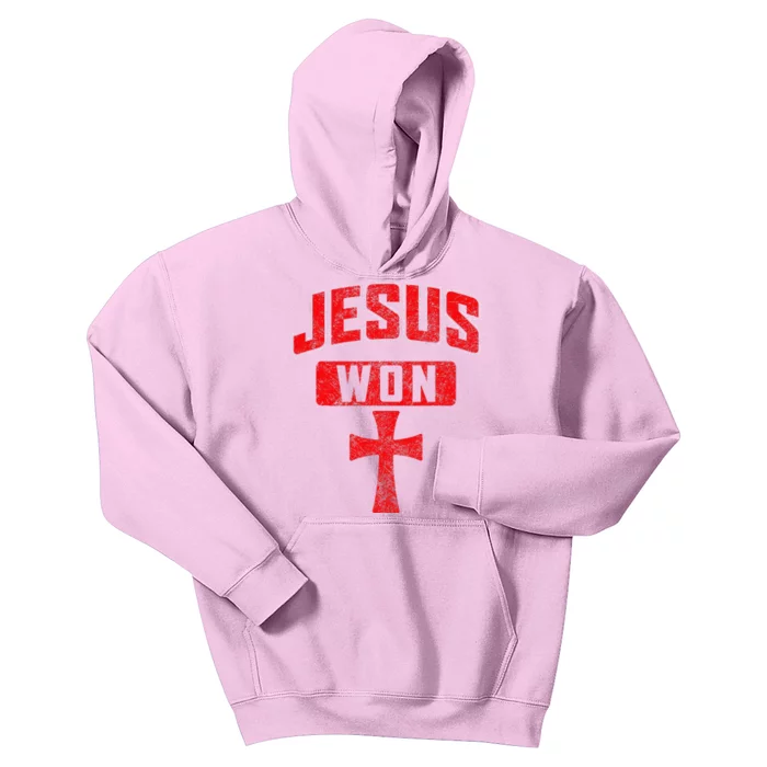 Jesus Won Cross Jesus Christian Faith Religious Kids Hoodie