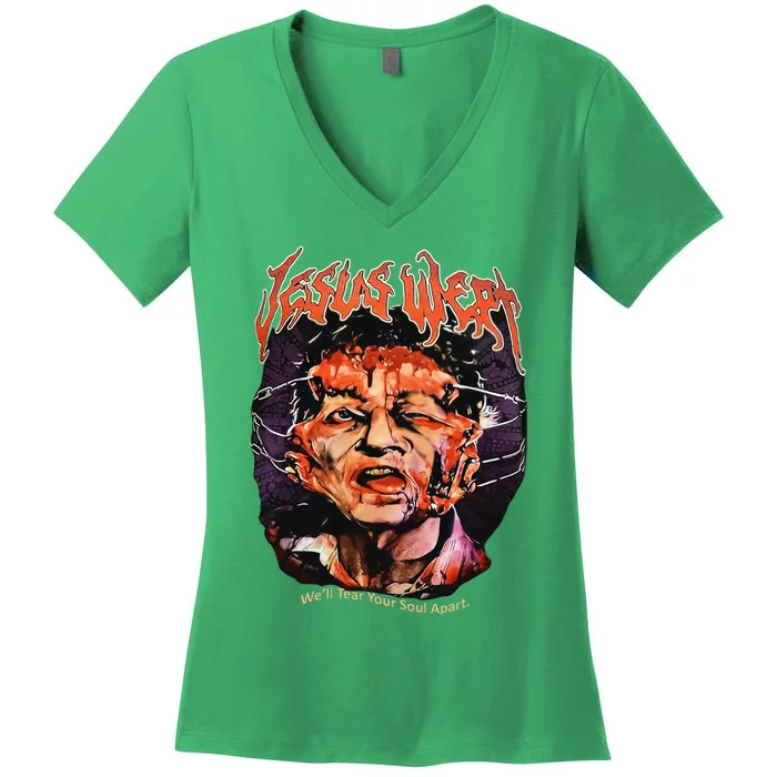 Jesus Wept Creepy Horror Halloween Women's V-Neck T-Shirt