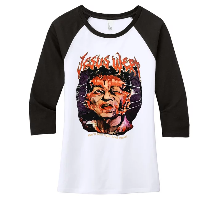 Jesus Wept Creepy Horror Halloween Women's Tri-Blend 3/4-Sleeve Raglan Shirt